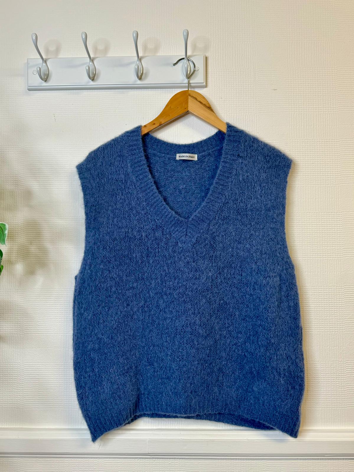 Alpaca blend tank top knitted vest denim blue