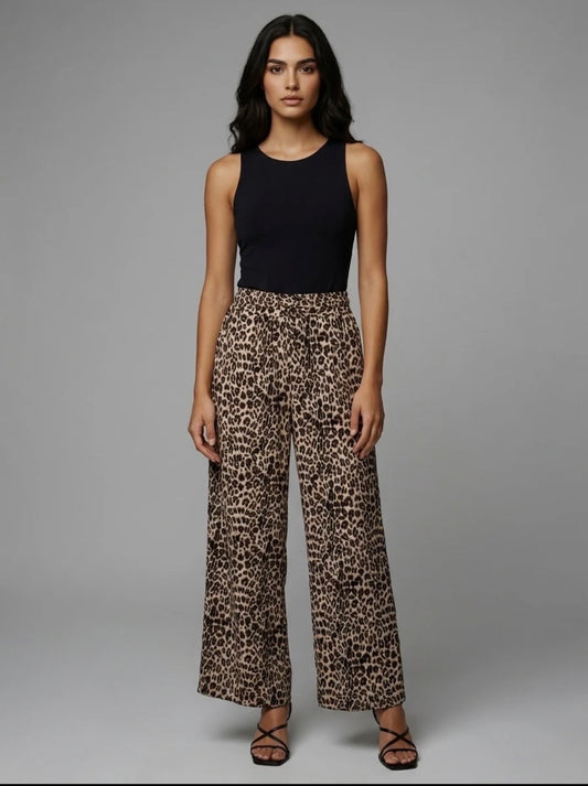 Melanie Wide Leg Leopard Print Trousers