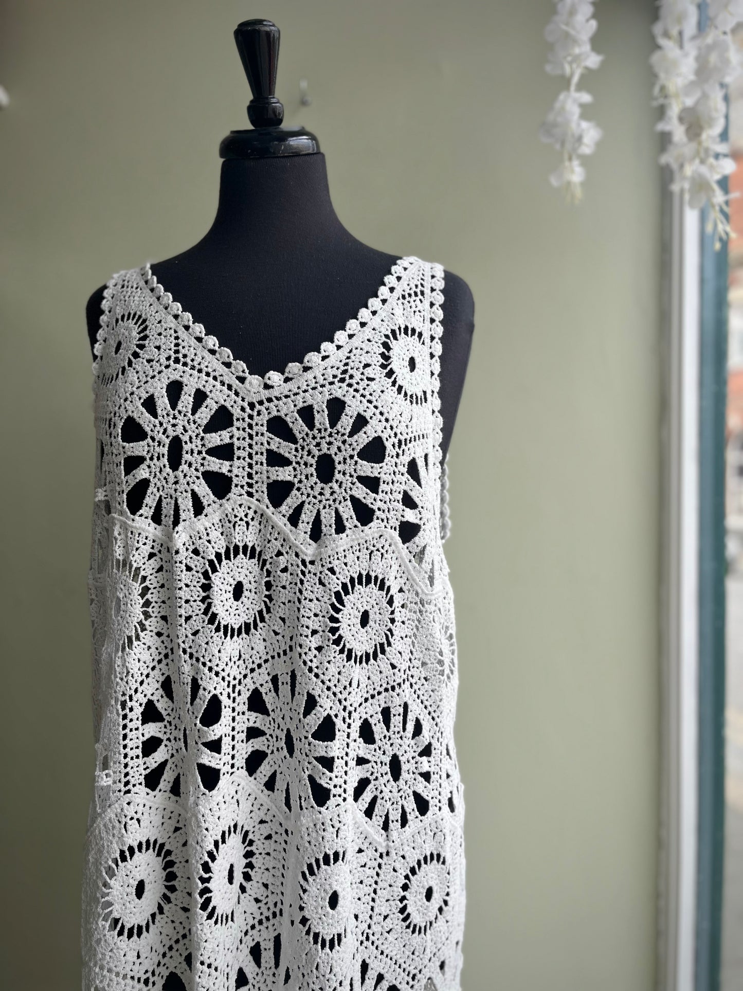 Carly Cotton Crochet Sun Dress - Ecru Or Cream