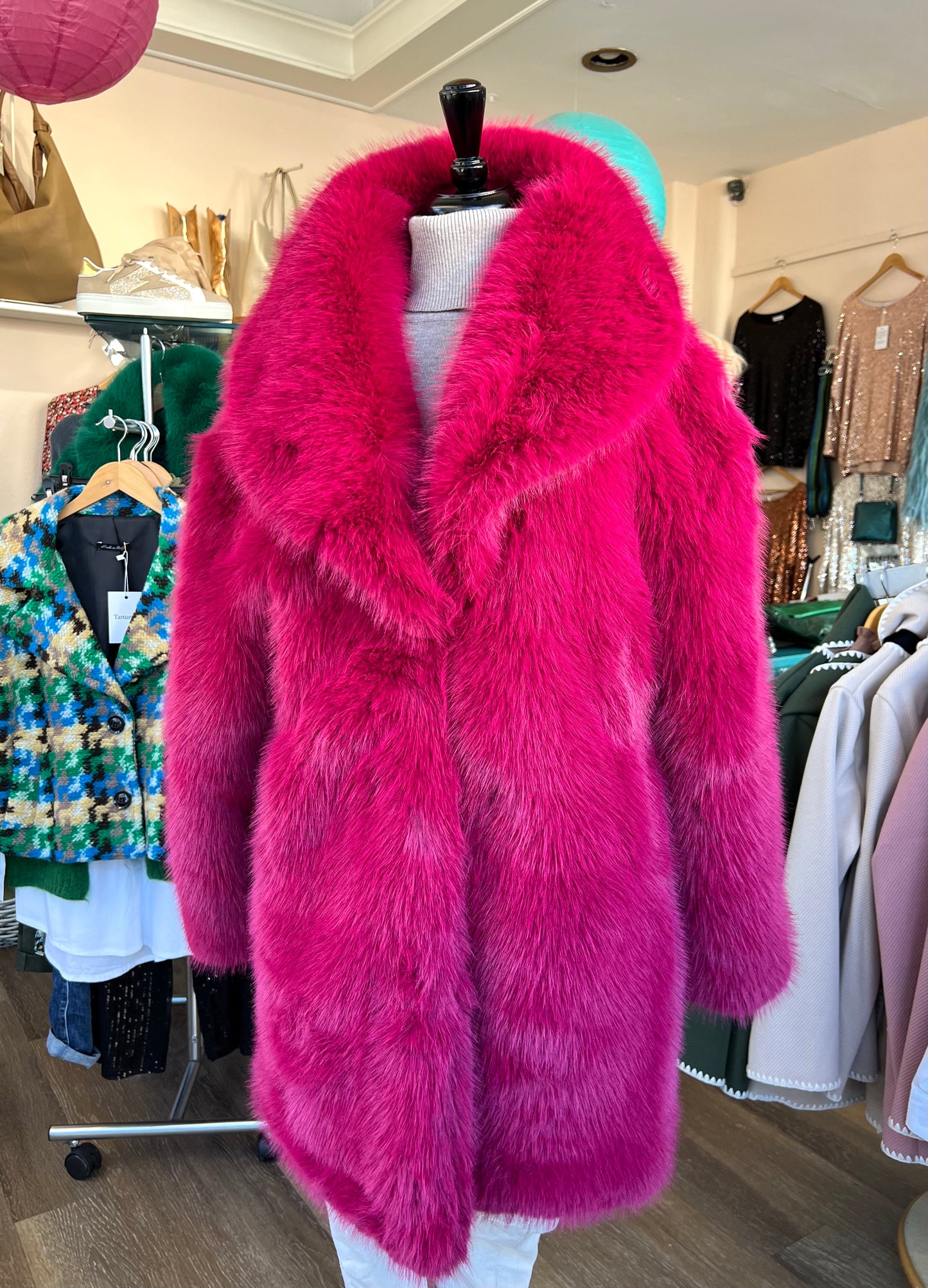 Mina Cerise Pink Luxe Faux Fur Coat