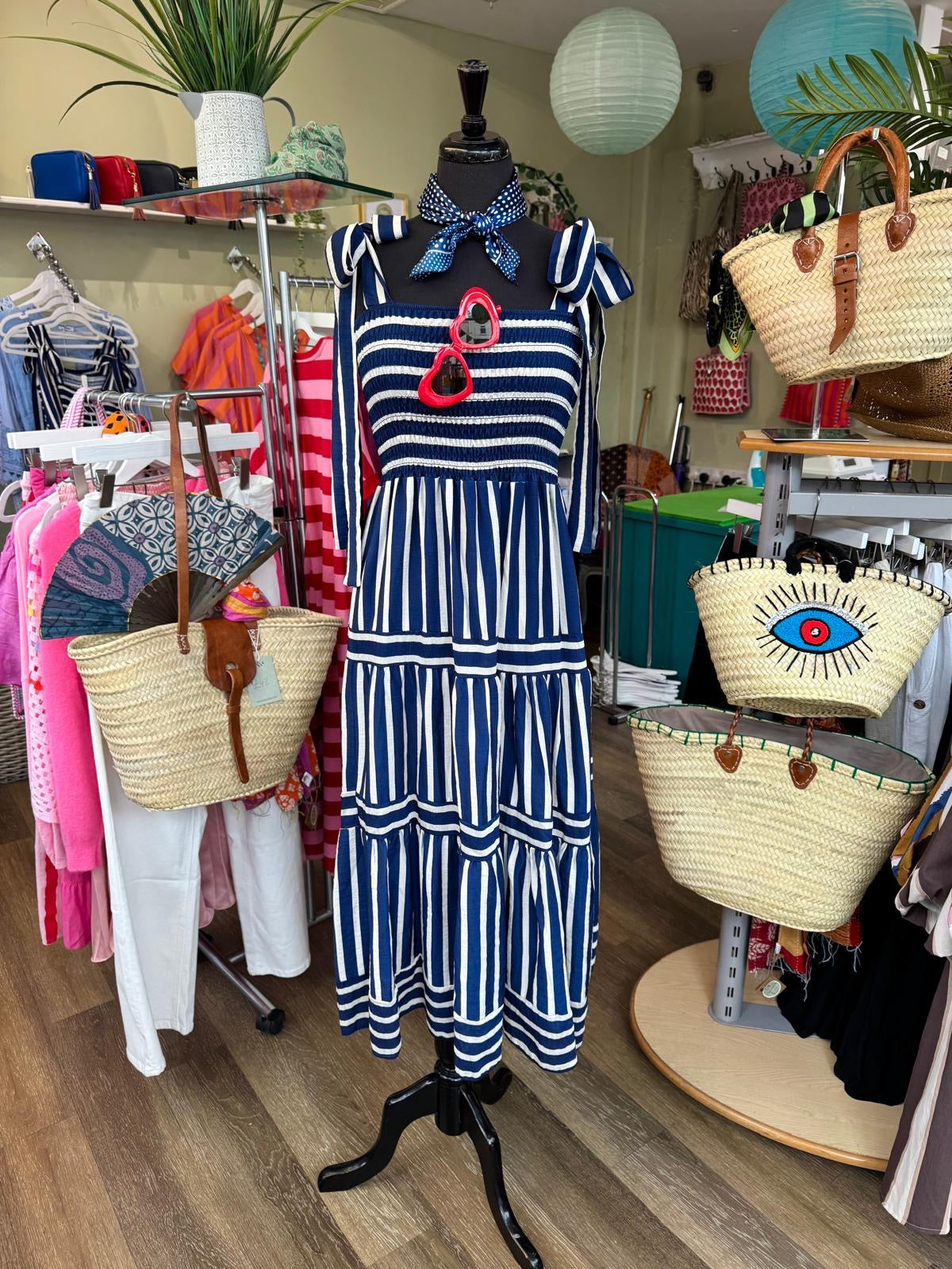 Carol Ruched Bodice Striped Sun Dress