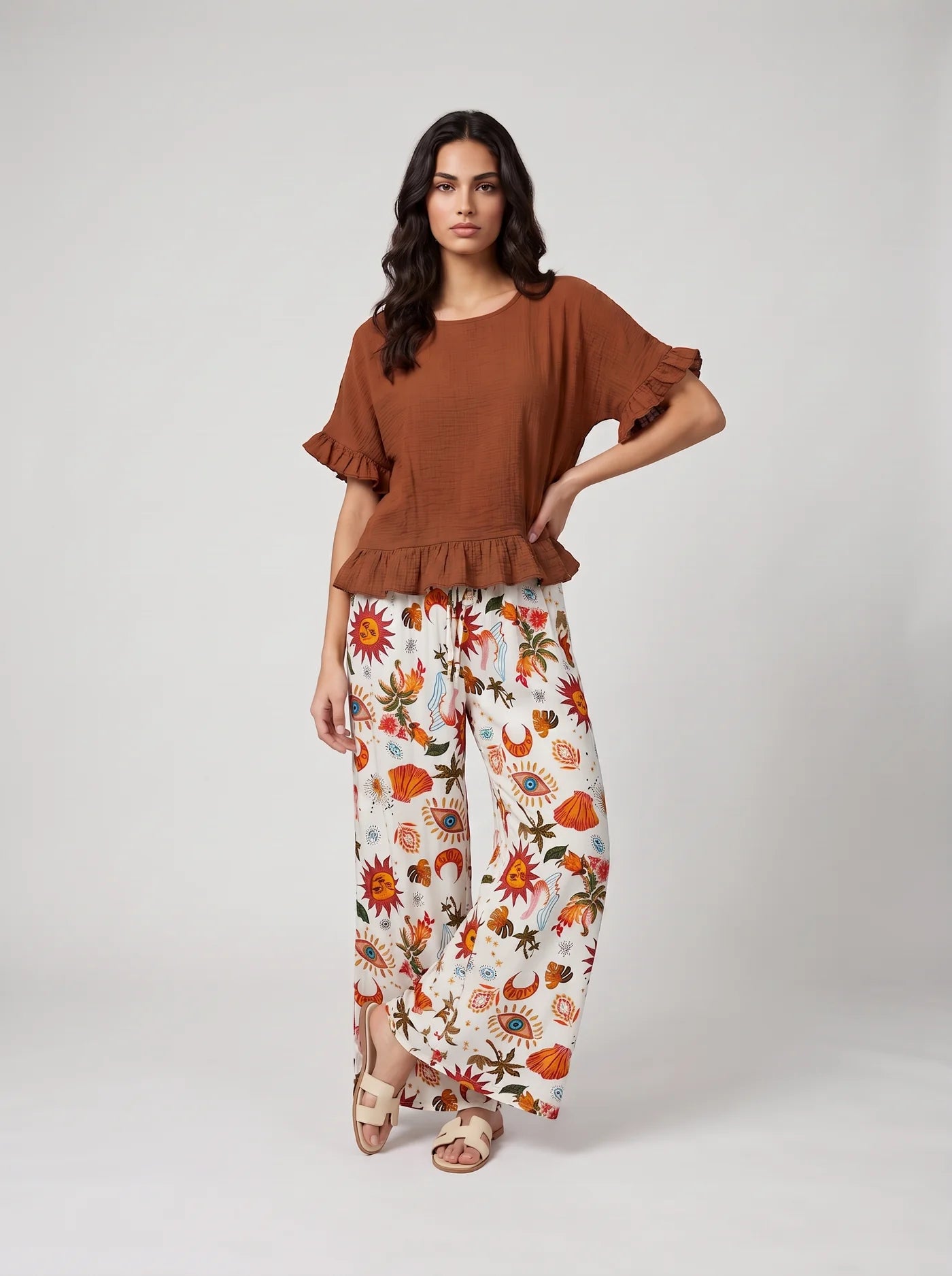 Sunny Celestial Print Wide Leg Trousers