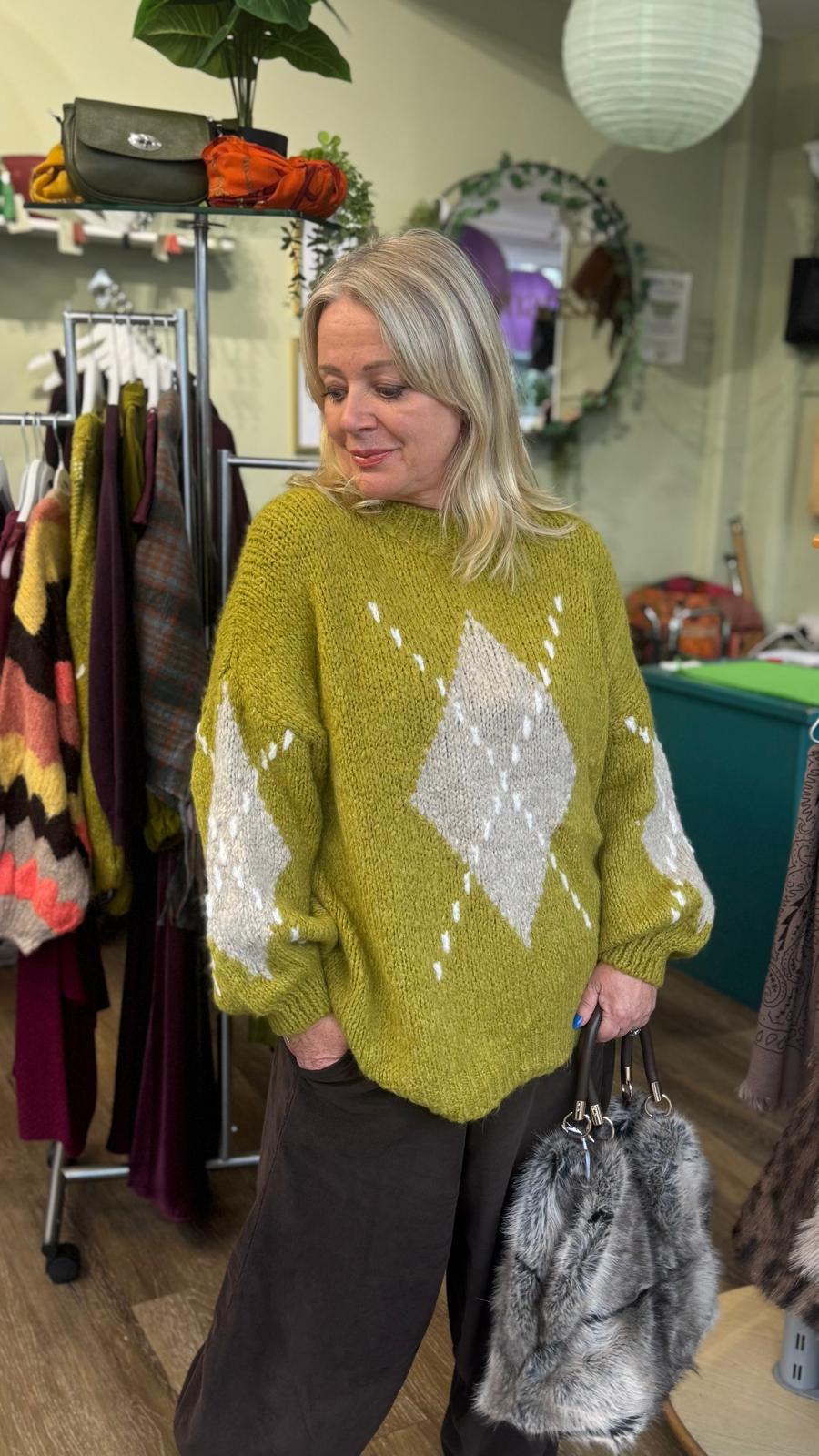 Chartreuse Green Argyll Knit Cosy Jumper