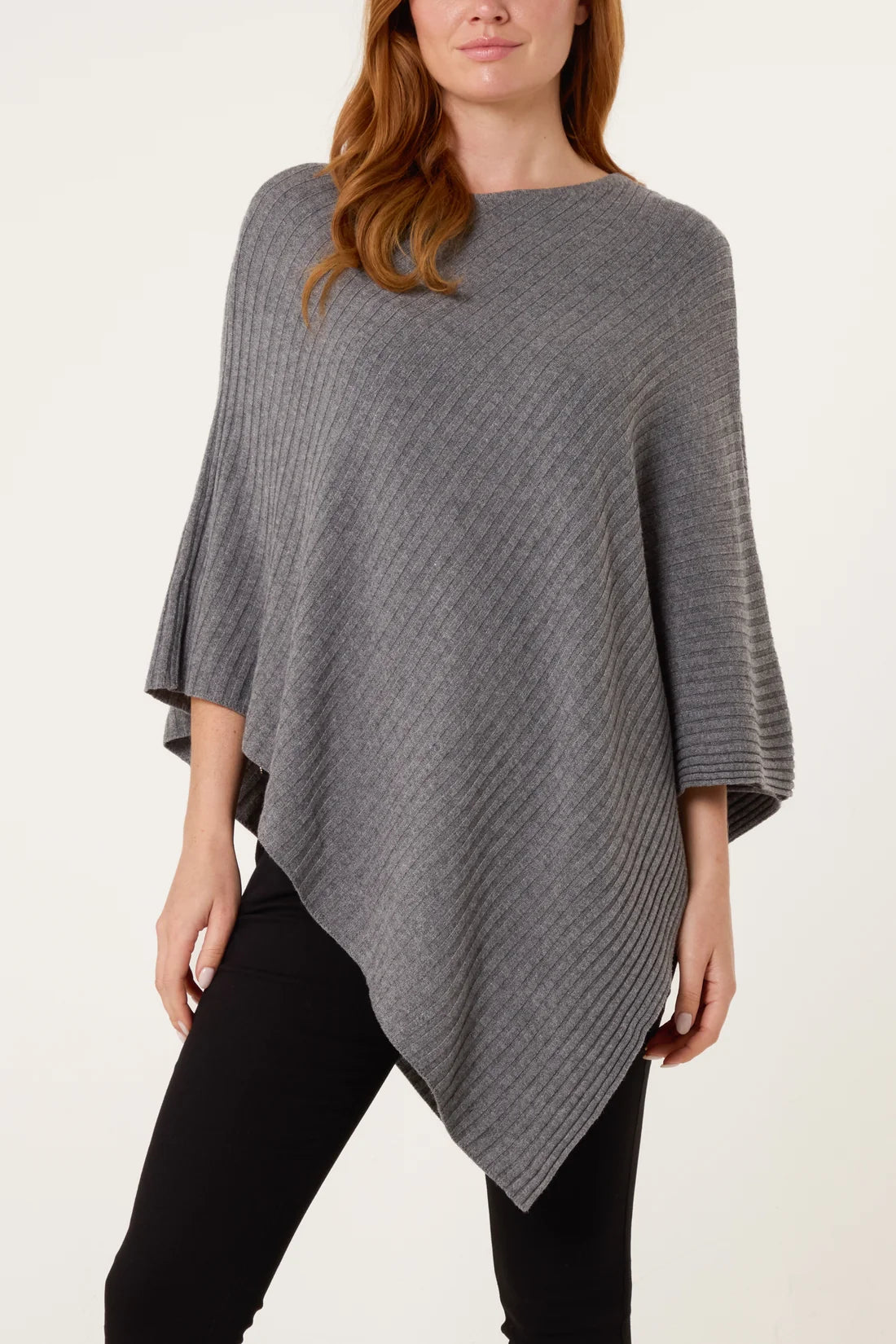 Annie Ribbed Asymmetric Poncho