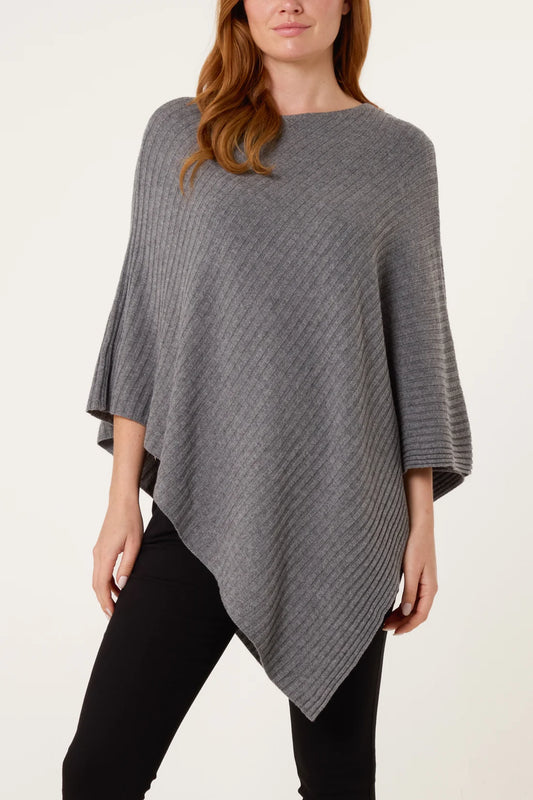 Annie Ribbed Asymmetric Poncho