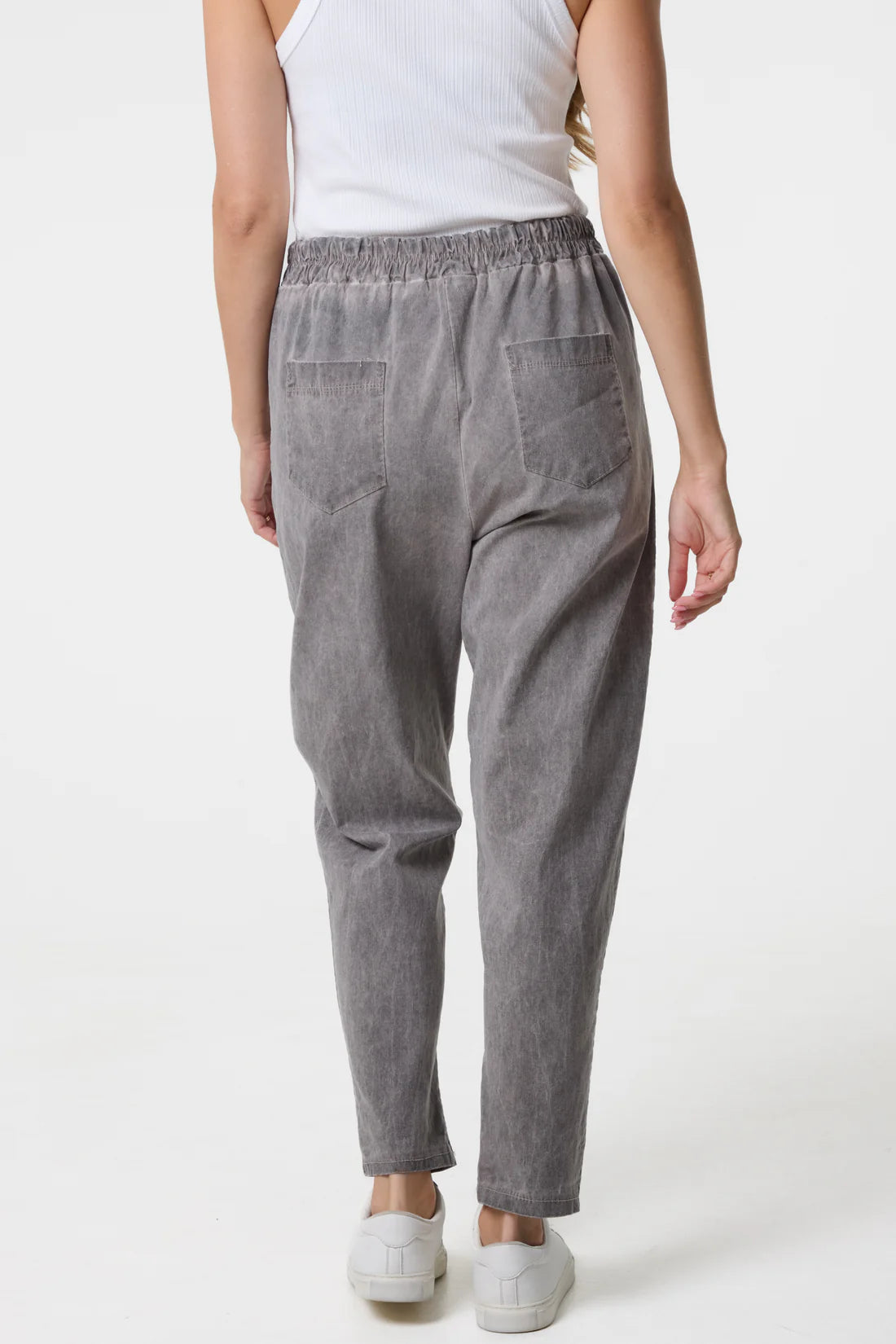 Lara Relaxed Fit Pull On Cocoon Trousers - Black, Beige, Denim, Grey Or Stone