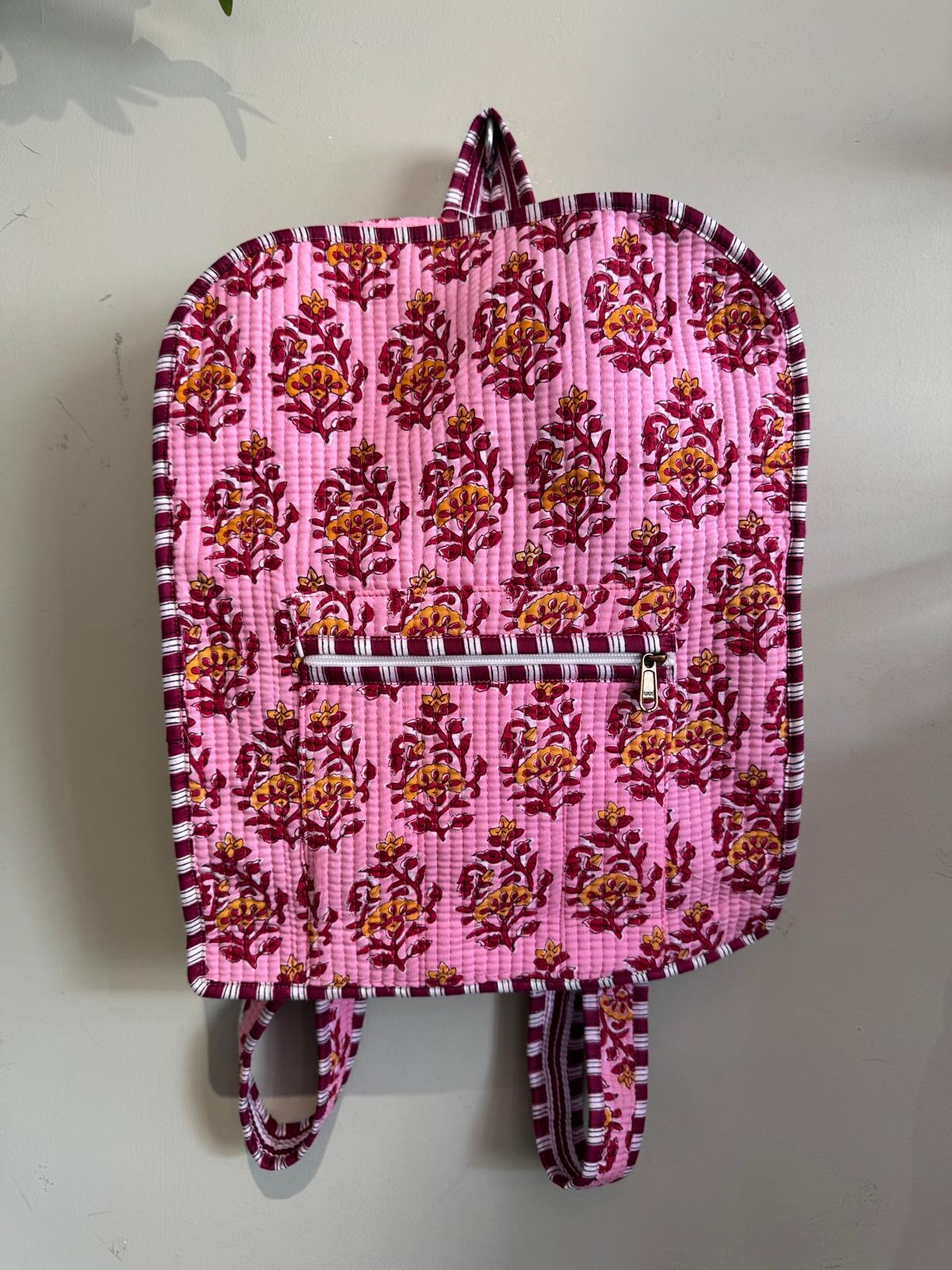 Pink Floral Kantha Backpack