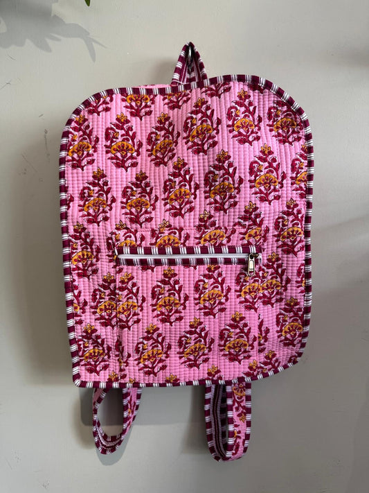 Pink Floral Kantha Backpack