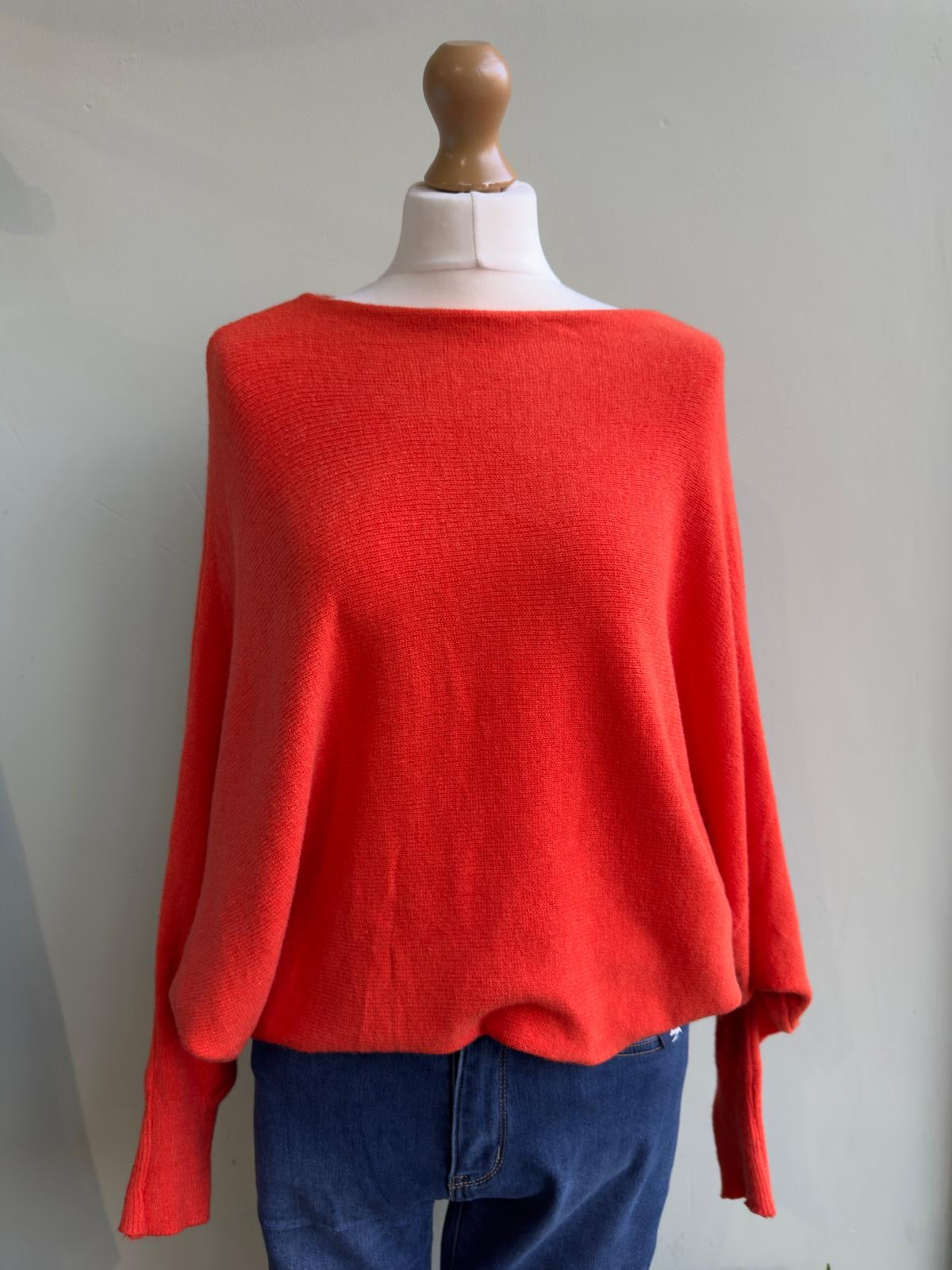 Slouchy Batwing Lightweight Jumper - Orange, 