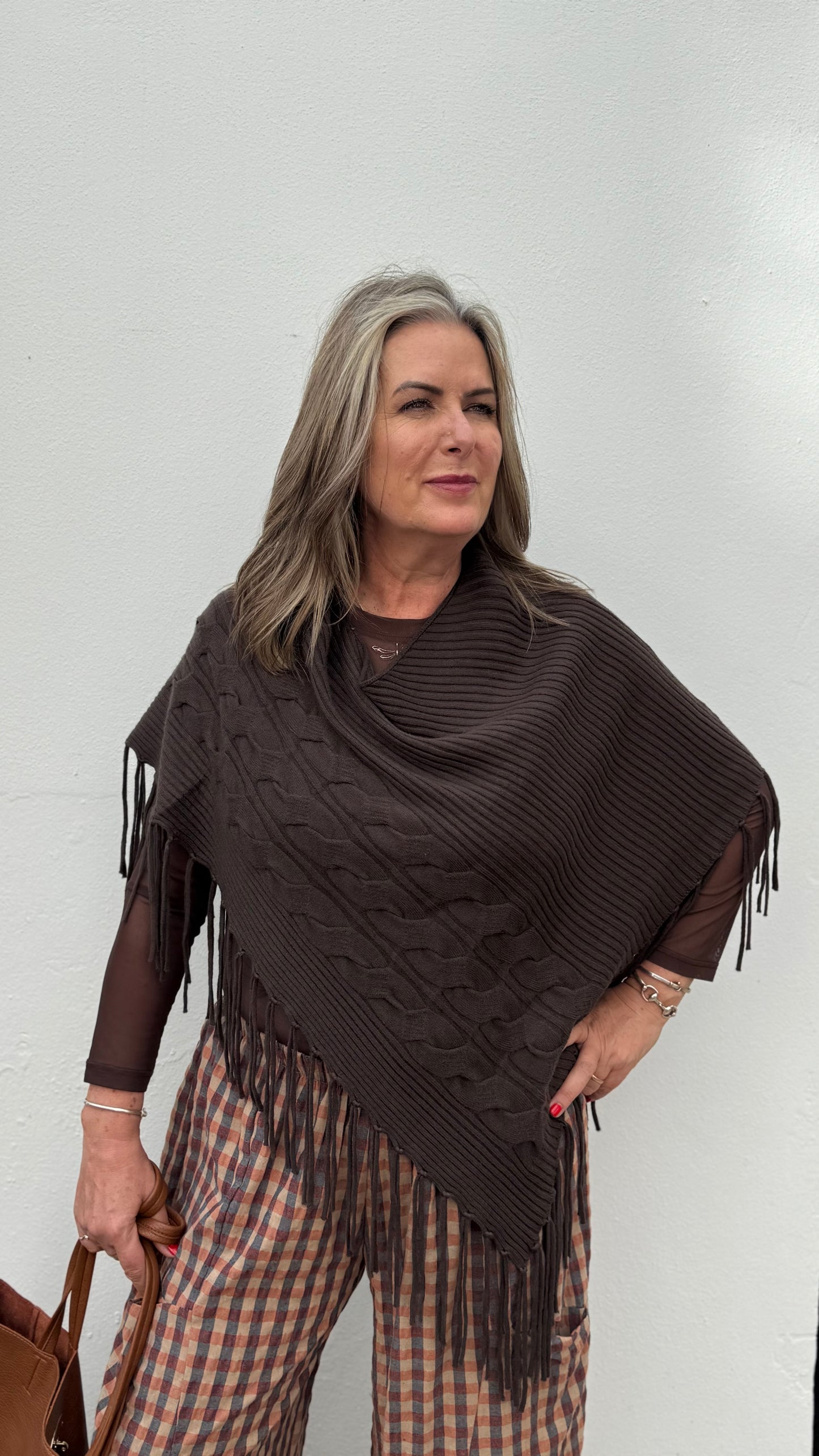 Greer Super Soft Cable Knit Fringed Poncho