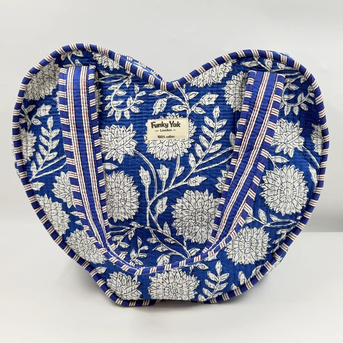 Blue & White Heart Shaped Cotton Kantha Tote Bag