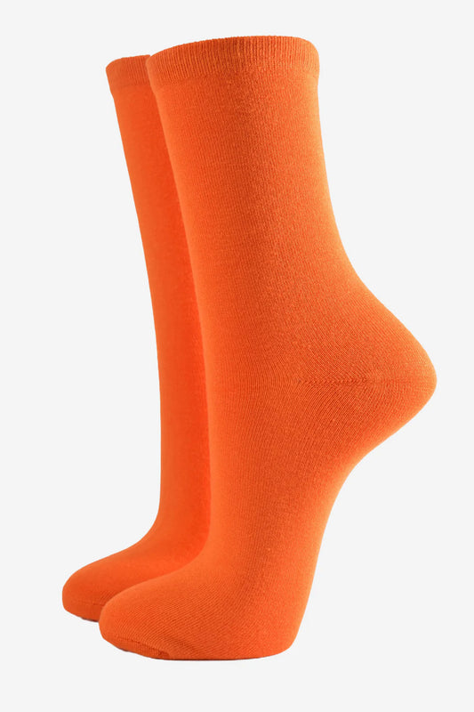 Plain Bright Orange Bamboo Blend Women’s Socks