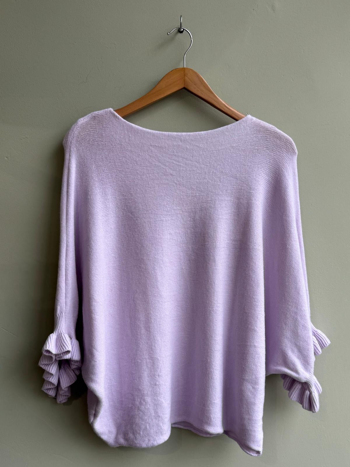 lilac Frill Cuff Batwing Sleeve Jumper