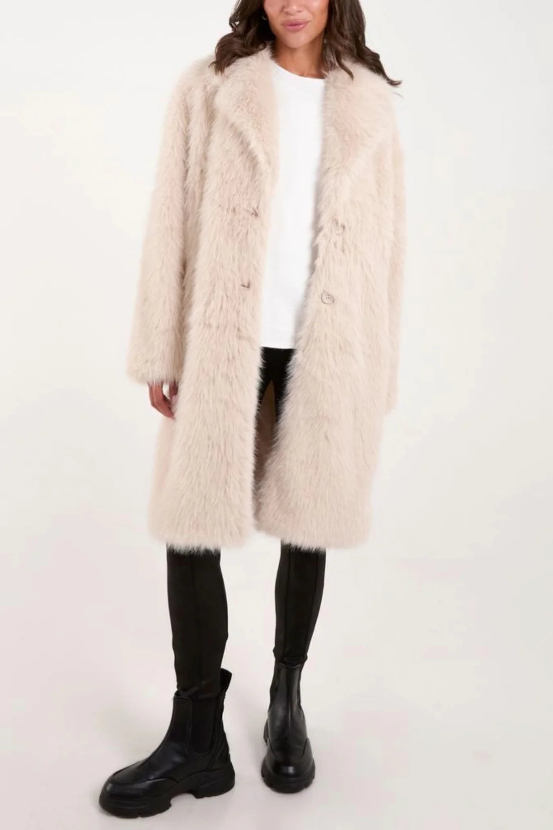 Mariah Luxe Creamy Beige Faux Fur Coat