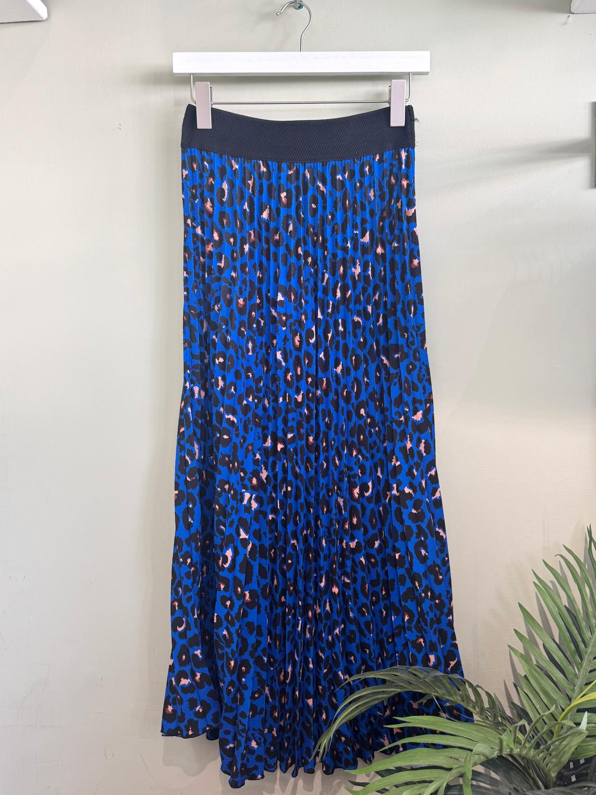 Jodie Sunray Pleated Leopard Print Maxi Skirt - Royal Blue, Burgundy Or Mocha