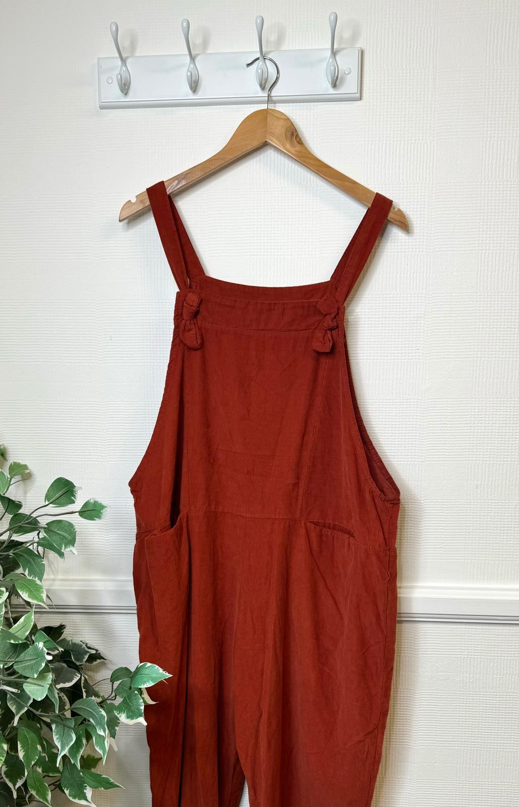 Cotton Needlecord Knot Fastening Dungarees rust 