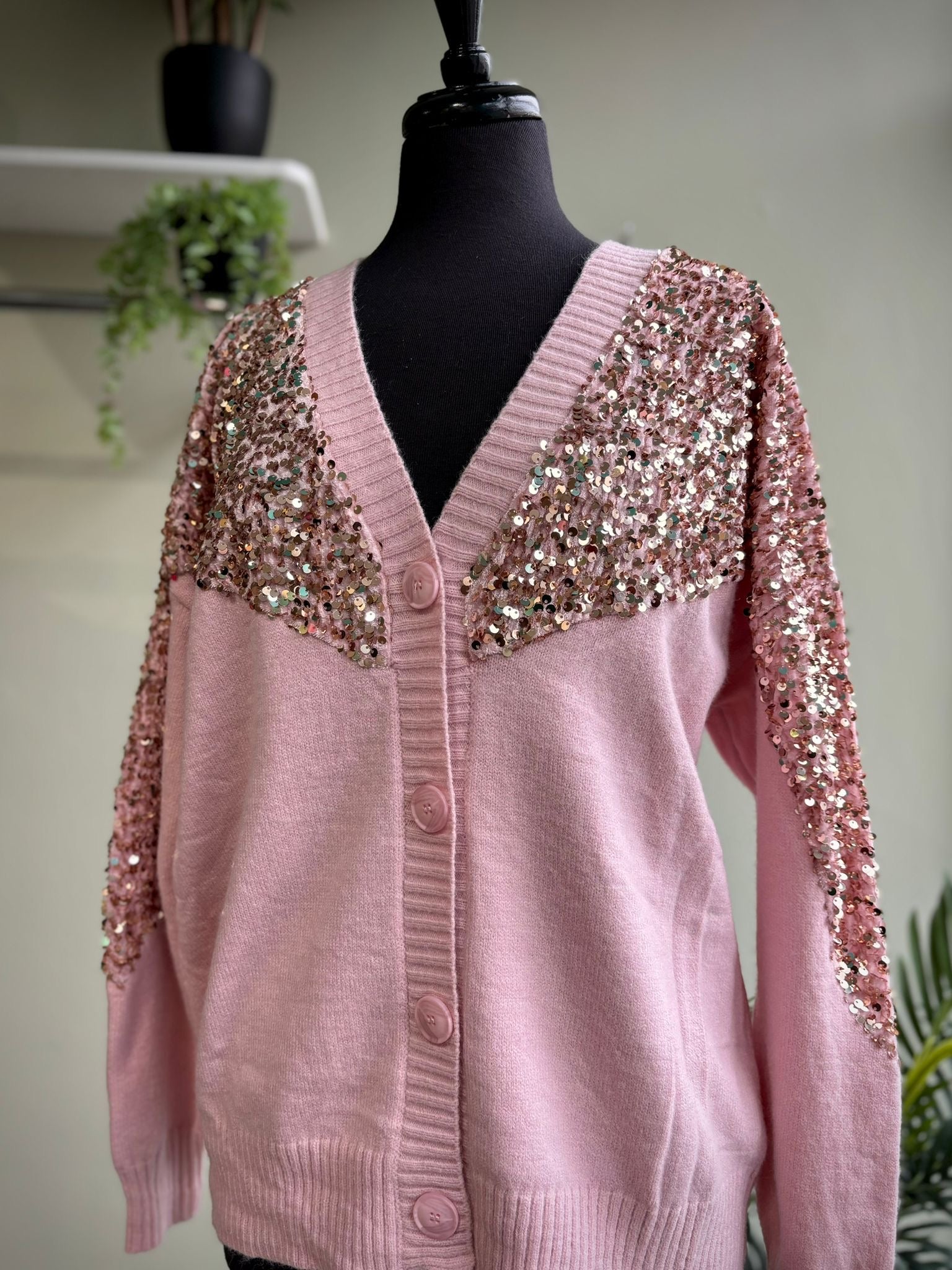 Pink sequin cardigan hotsell