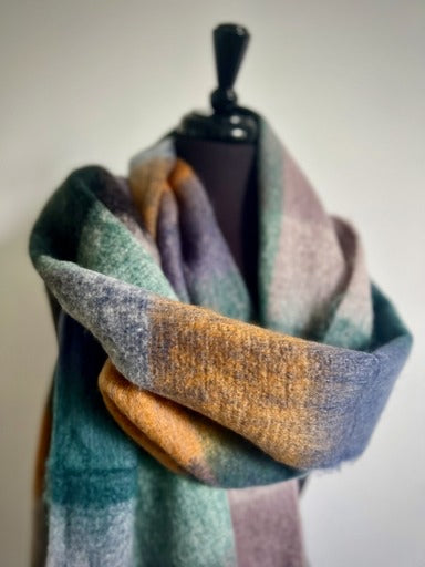 Cosy Chats Muted Autumnal Checked Blanket Scarf