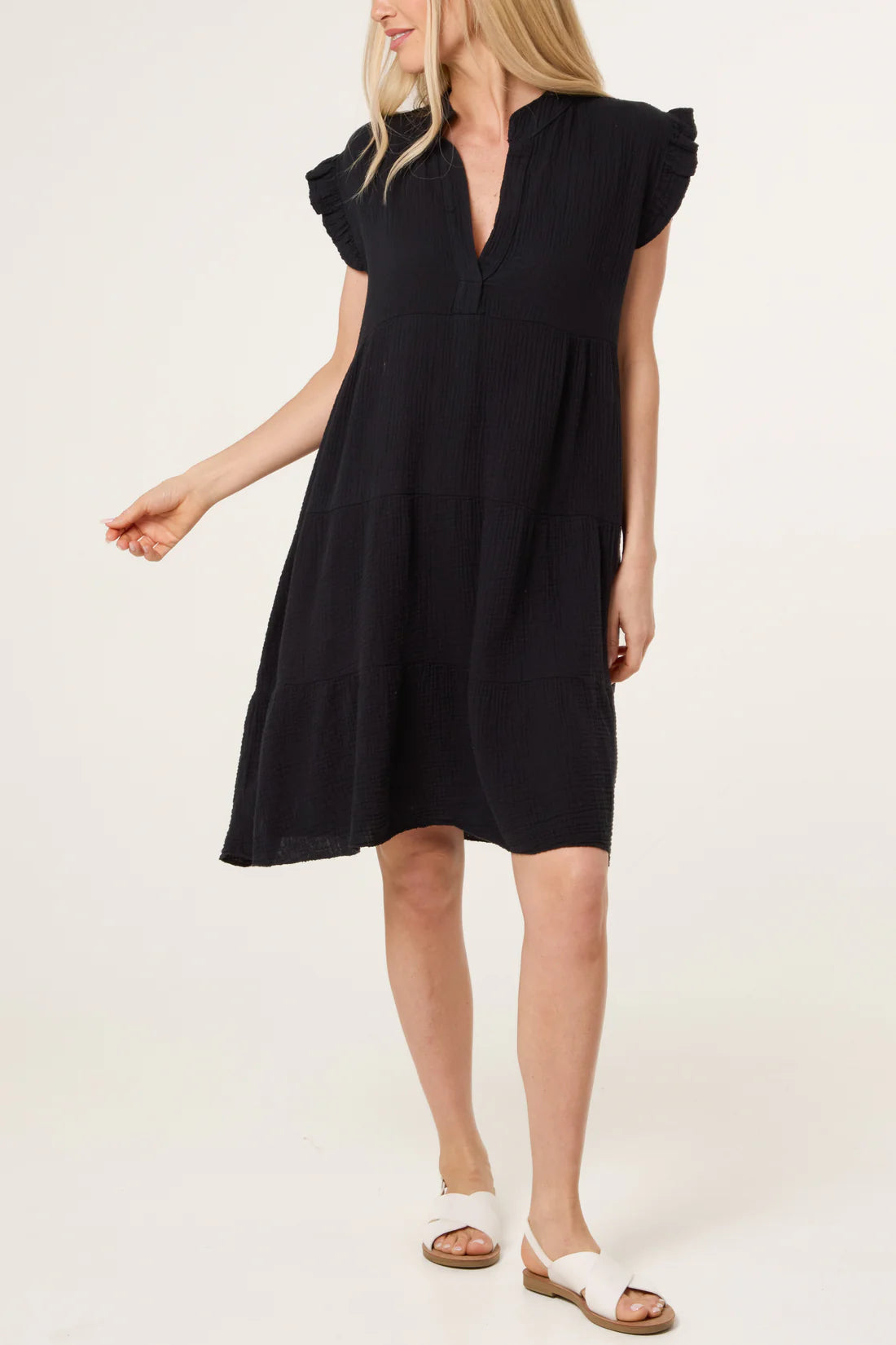 Steph Cotton Cheesecloth Loose Short Tiered Dress