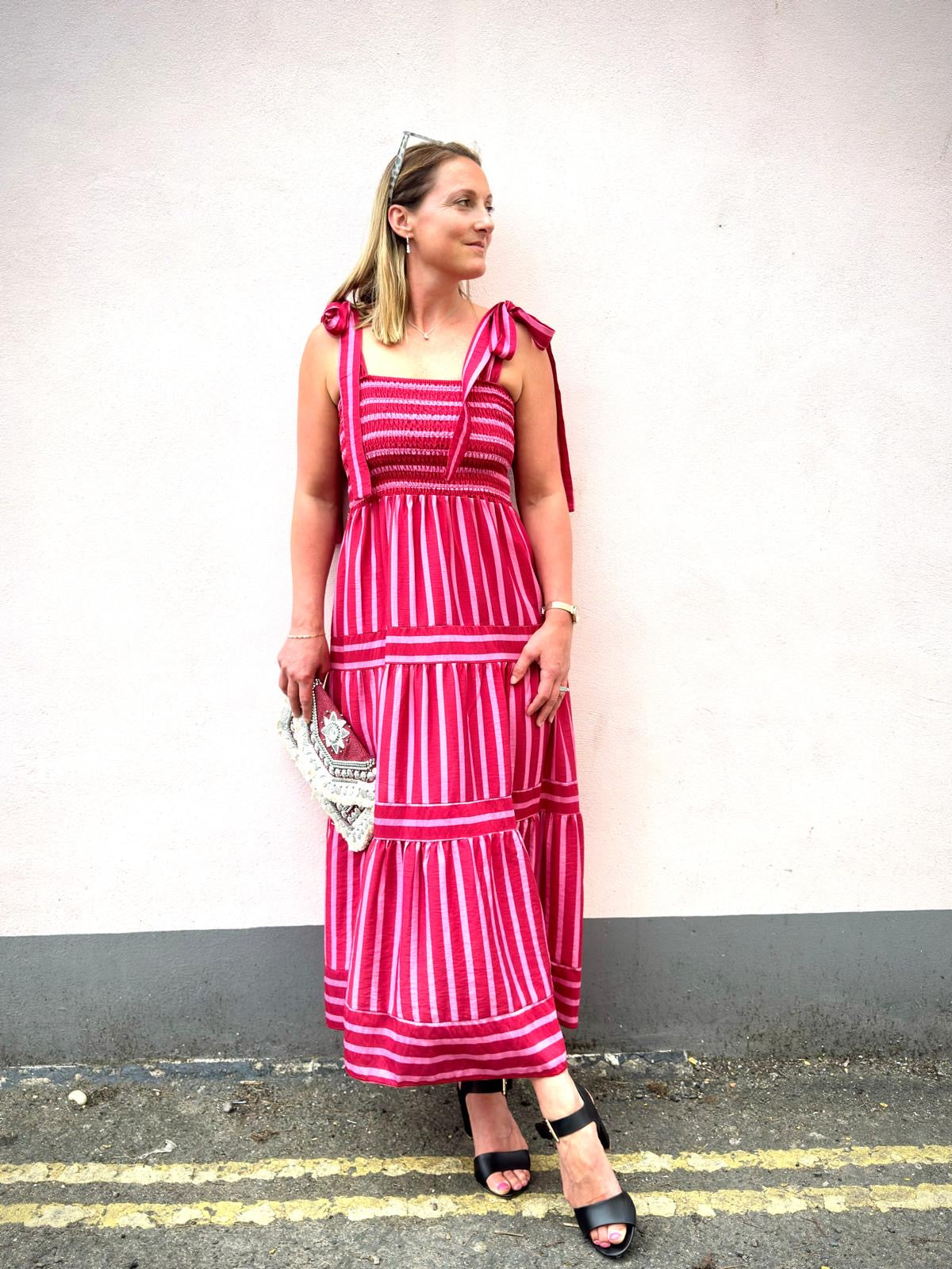 Carol Ruched Bodice Striped Sun Dress