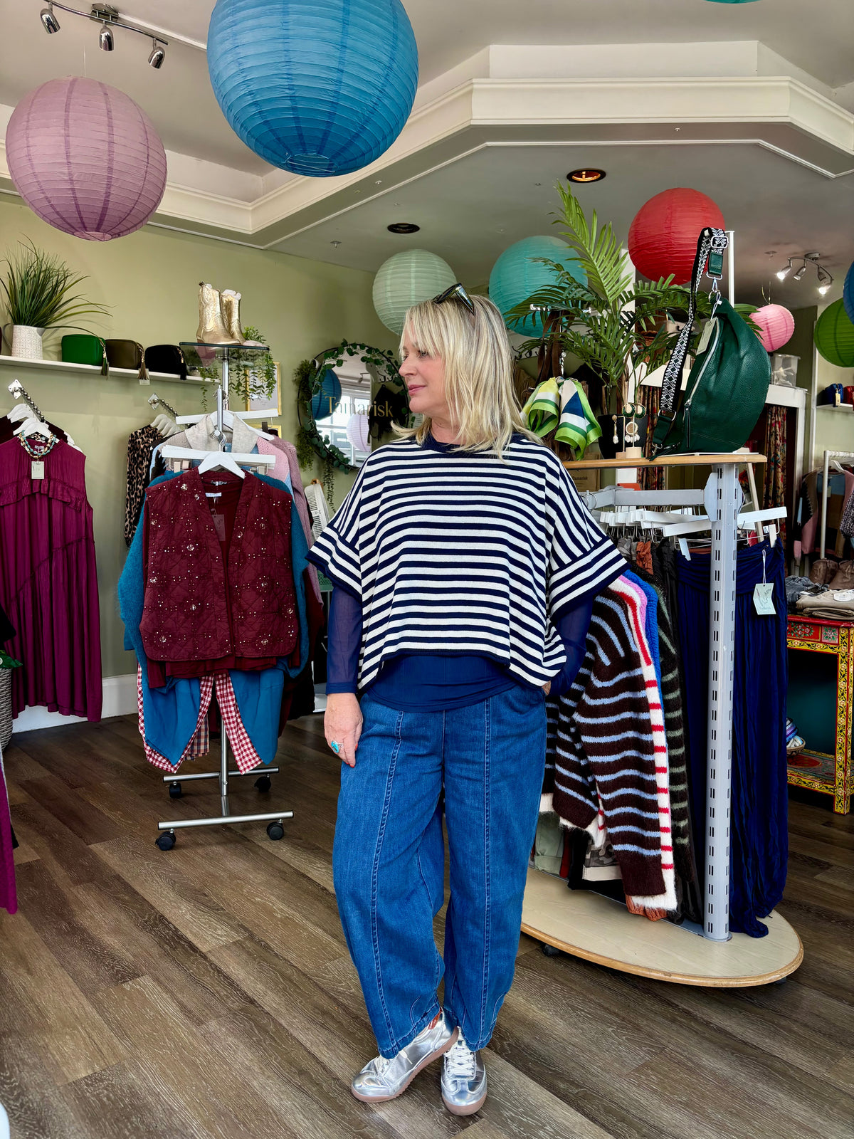 Steffa Lightweight Striped Cotton Blend Sweater
