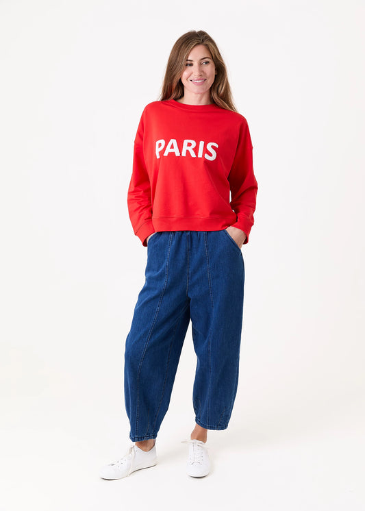 Chloe Barrel Leg Pull On Denim Trousers