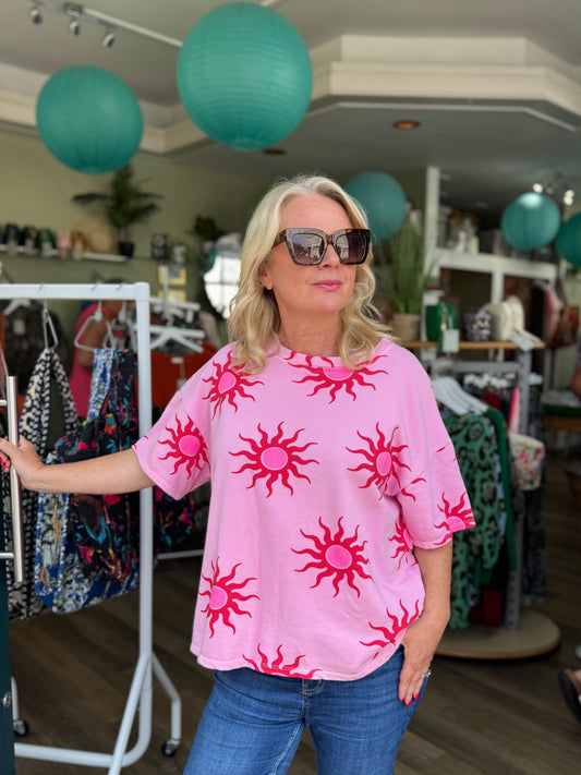 Dorothy Pink & Red Sun Print Short Sleeve Sweatshirt