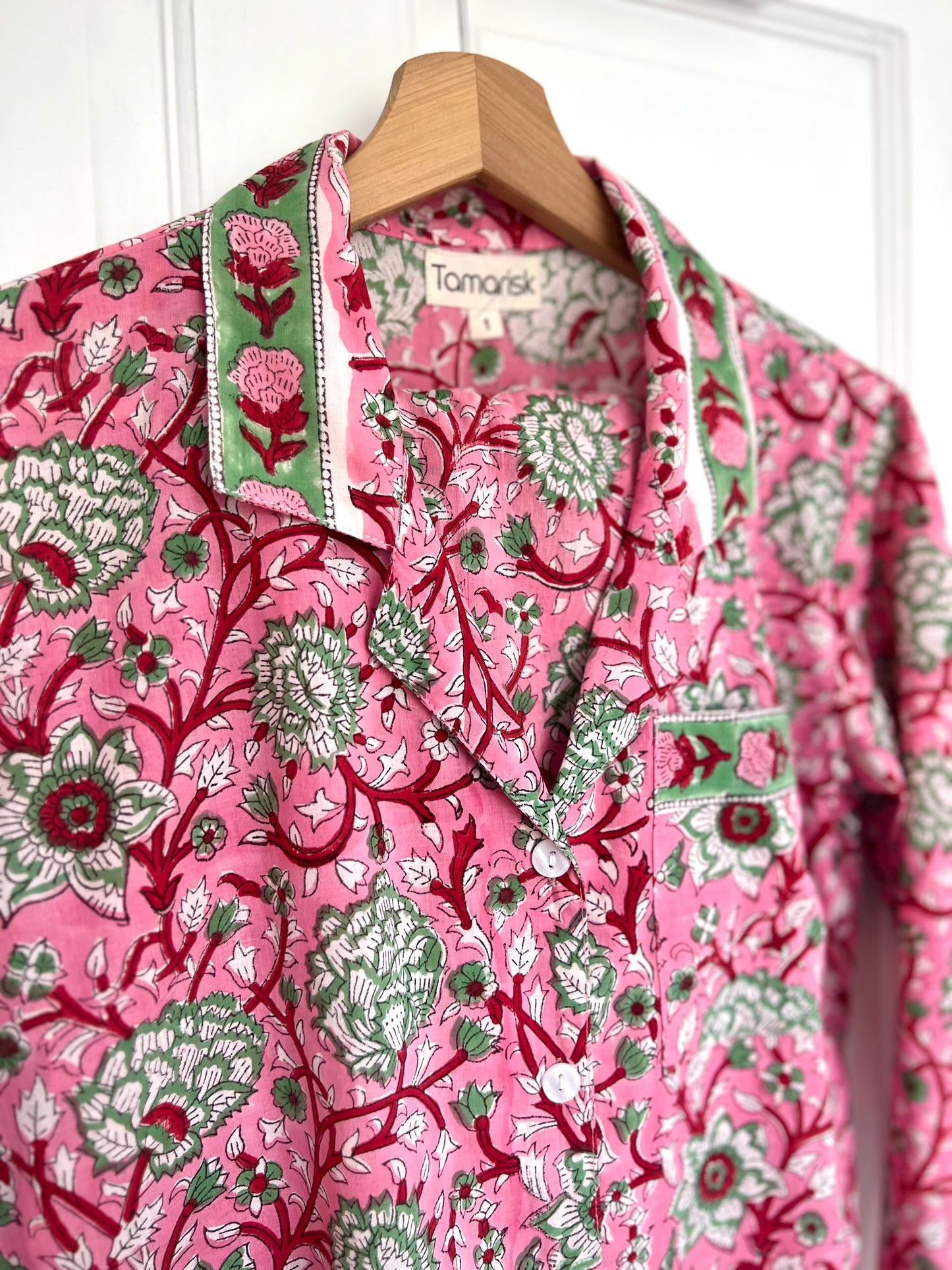 Rosa Hand-Block Printed Indian Cotton Pyjamas - Pink Print