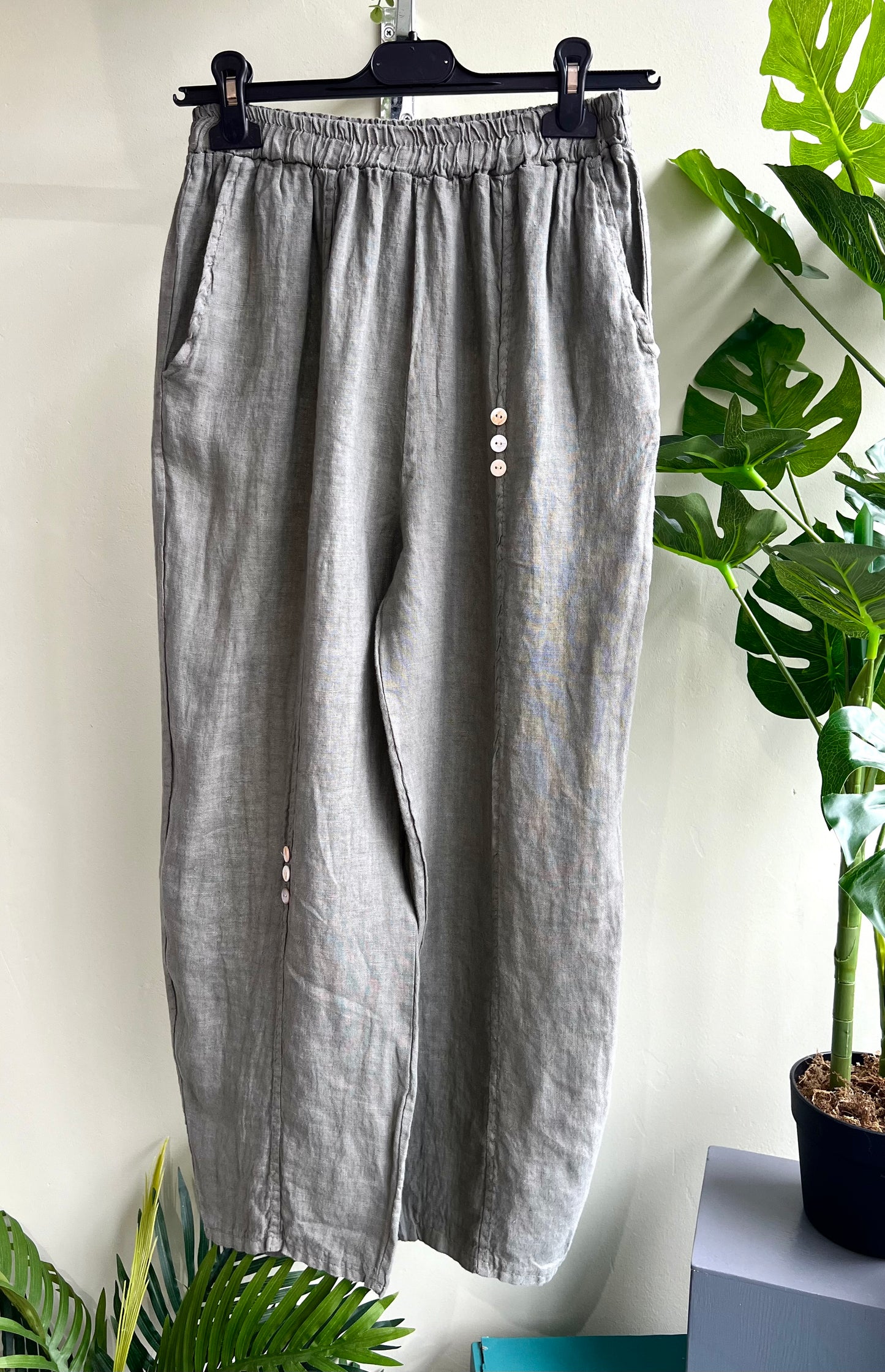 Lena Button Trim Linen Trousers