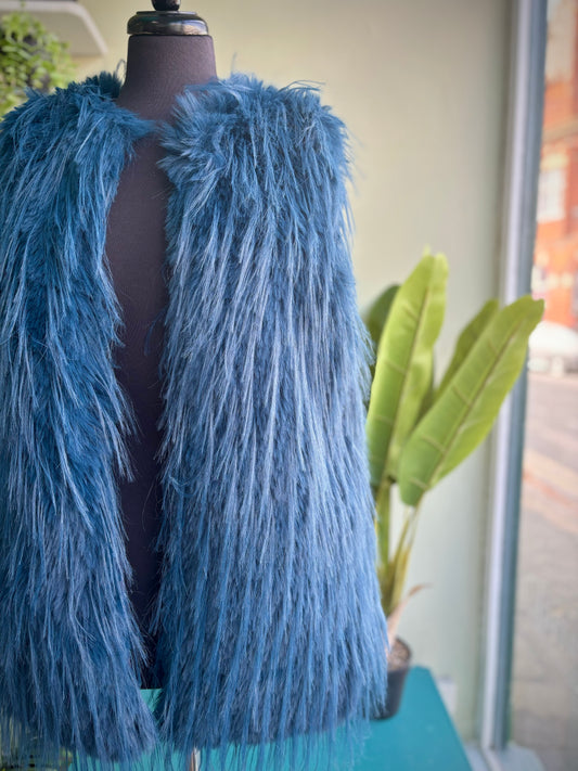 Shake A Tail Feather Shaggy Faux Fur Gilet - Deep Teal Or Soft Grey