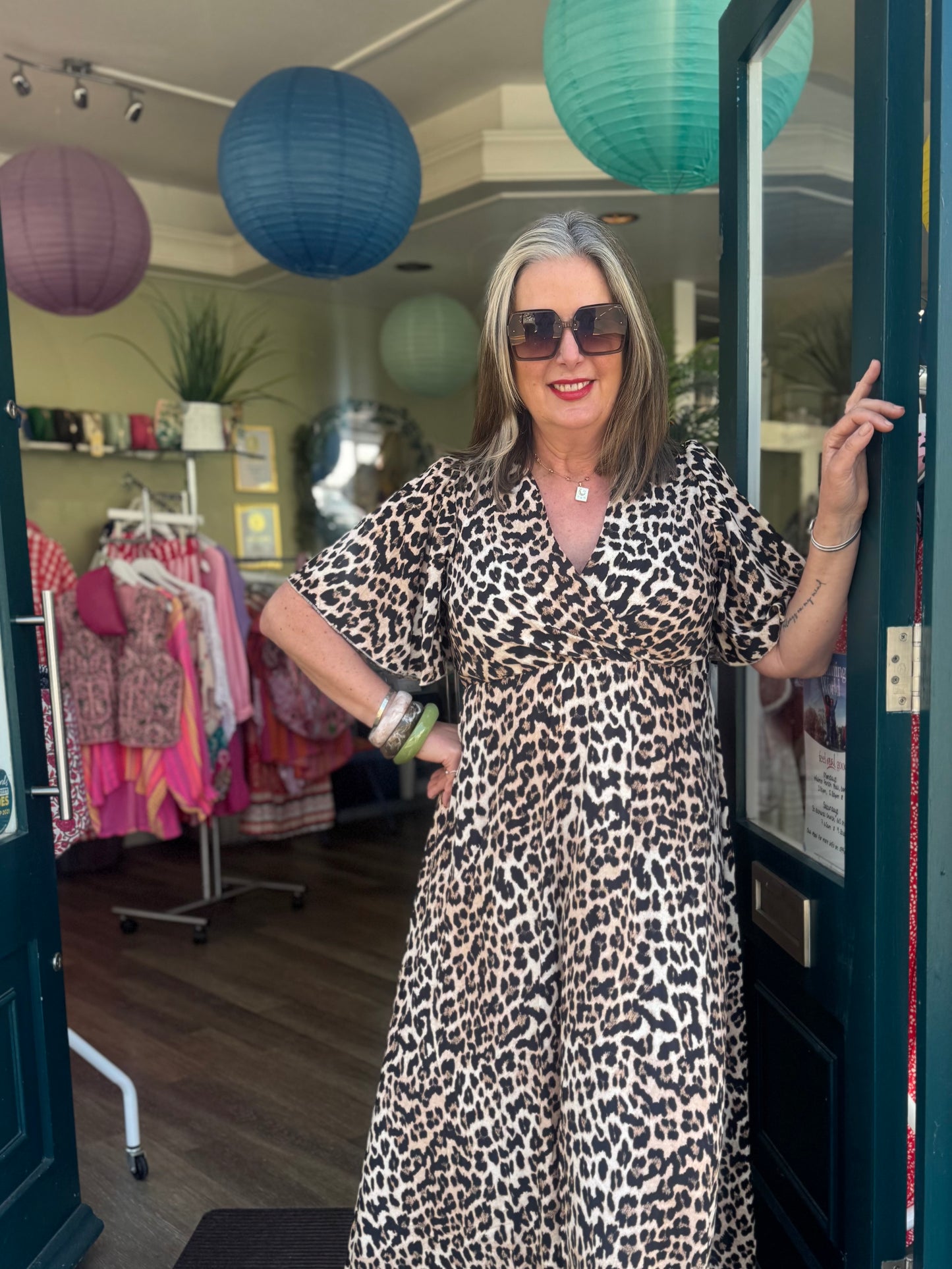 Amanda Leopard Print Faux Wrap Dress