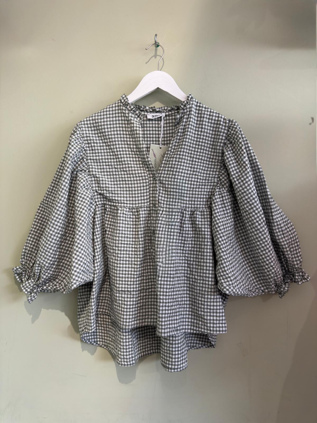 Lottie Seersucker Gingham Smock Top - Coral Or Sage