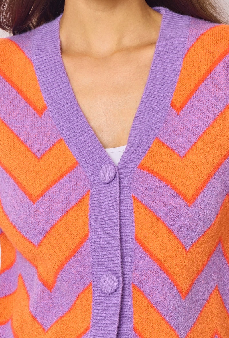 Amelia Zig Zag Soft Knit Cardigan - Orange & Lilac