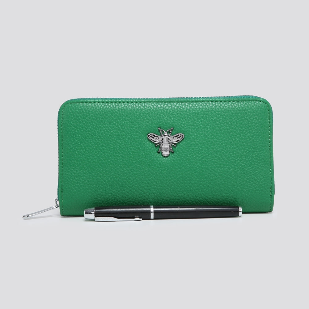 Bee Zipped Large Faux Leather Purse - 5 Colours