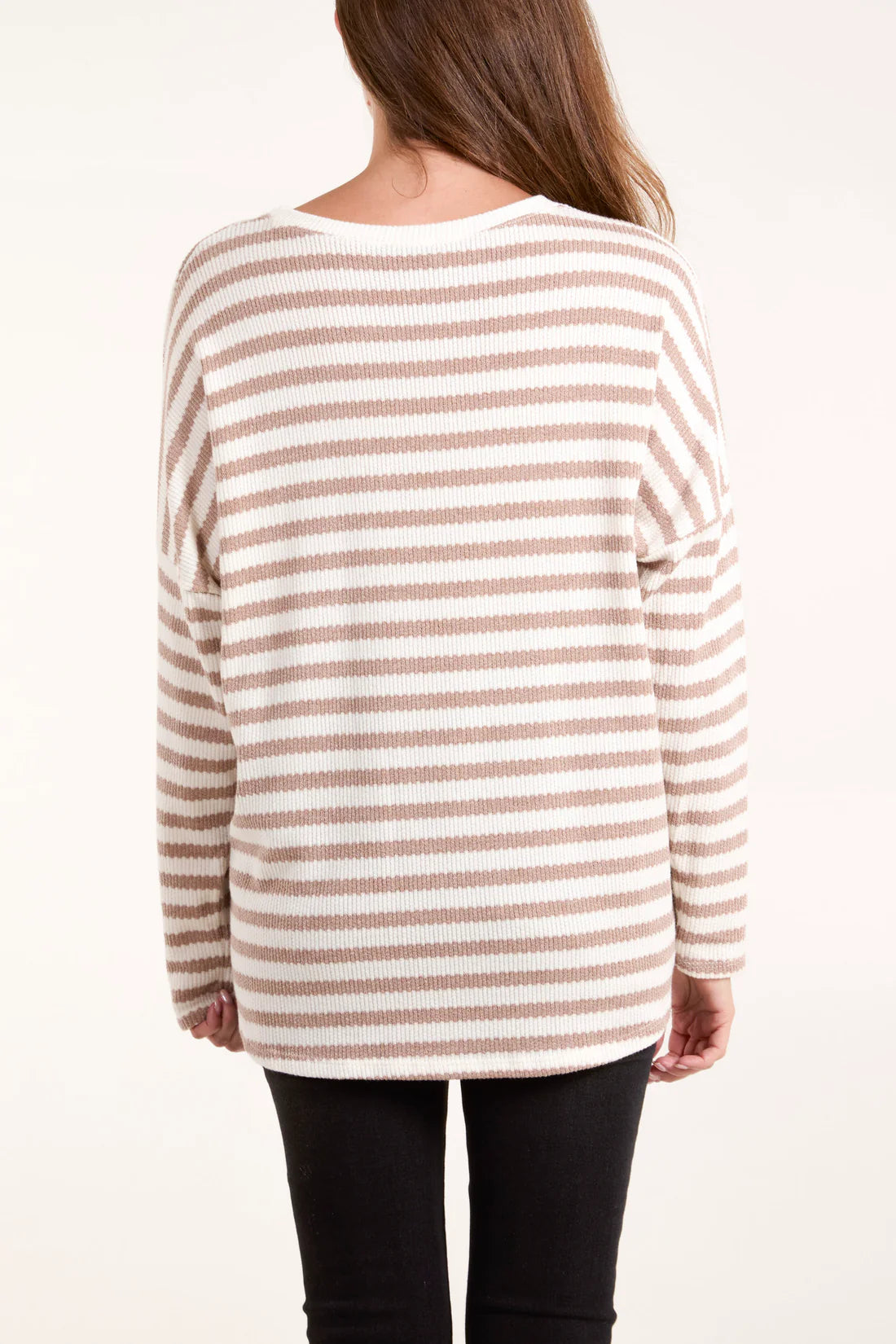 Bronwen Striped Soft Fine Knit Top - Latte Or Grey Striped