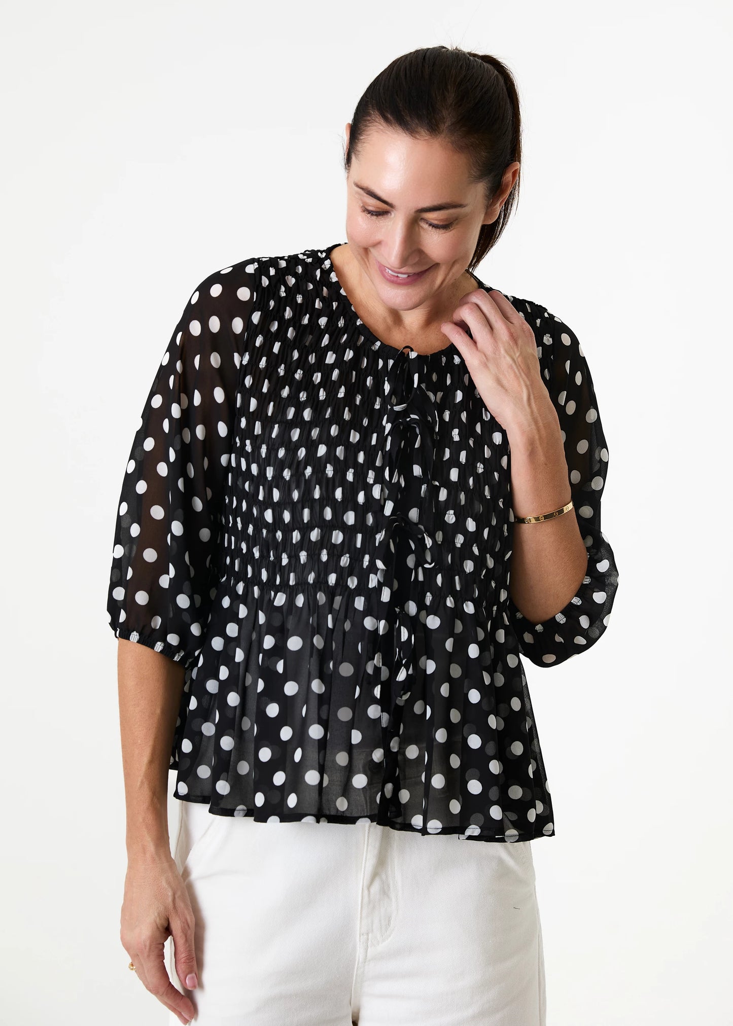 Julia Black & White Polka Dot Chiffon Blouse