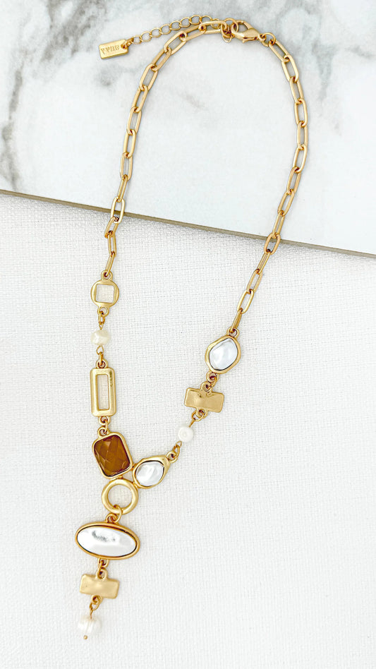 Envy Jewellery Baroque Style Necklace With Pearl & Topaz Tones