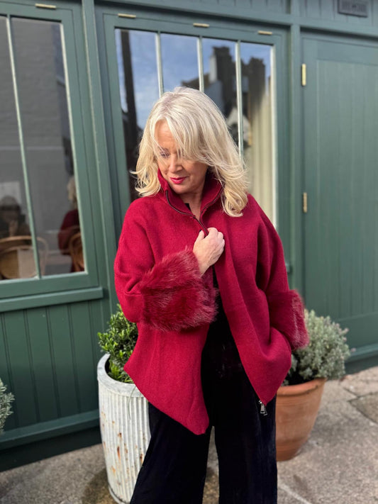 Shirley Luxe Funnel Neck Zip Up Cardigan Jacket – Rich Burgundy