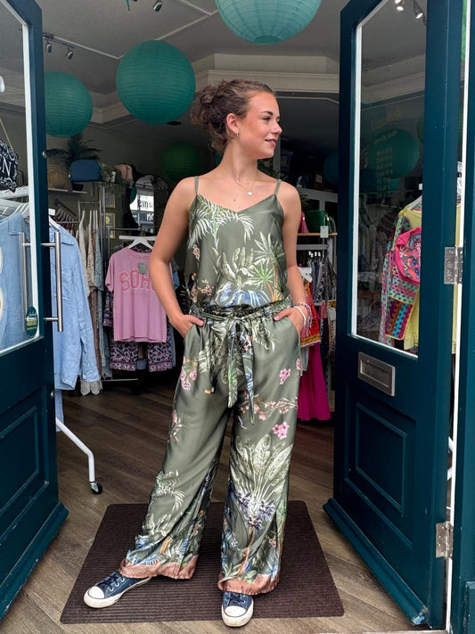 Shellie Satin Jungle Print Co-ord - Olive Green