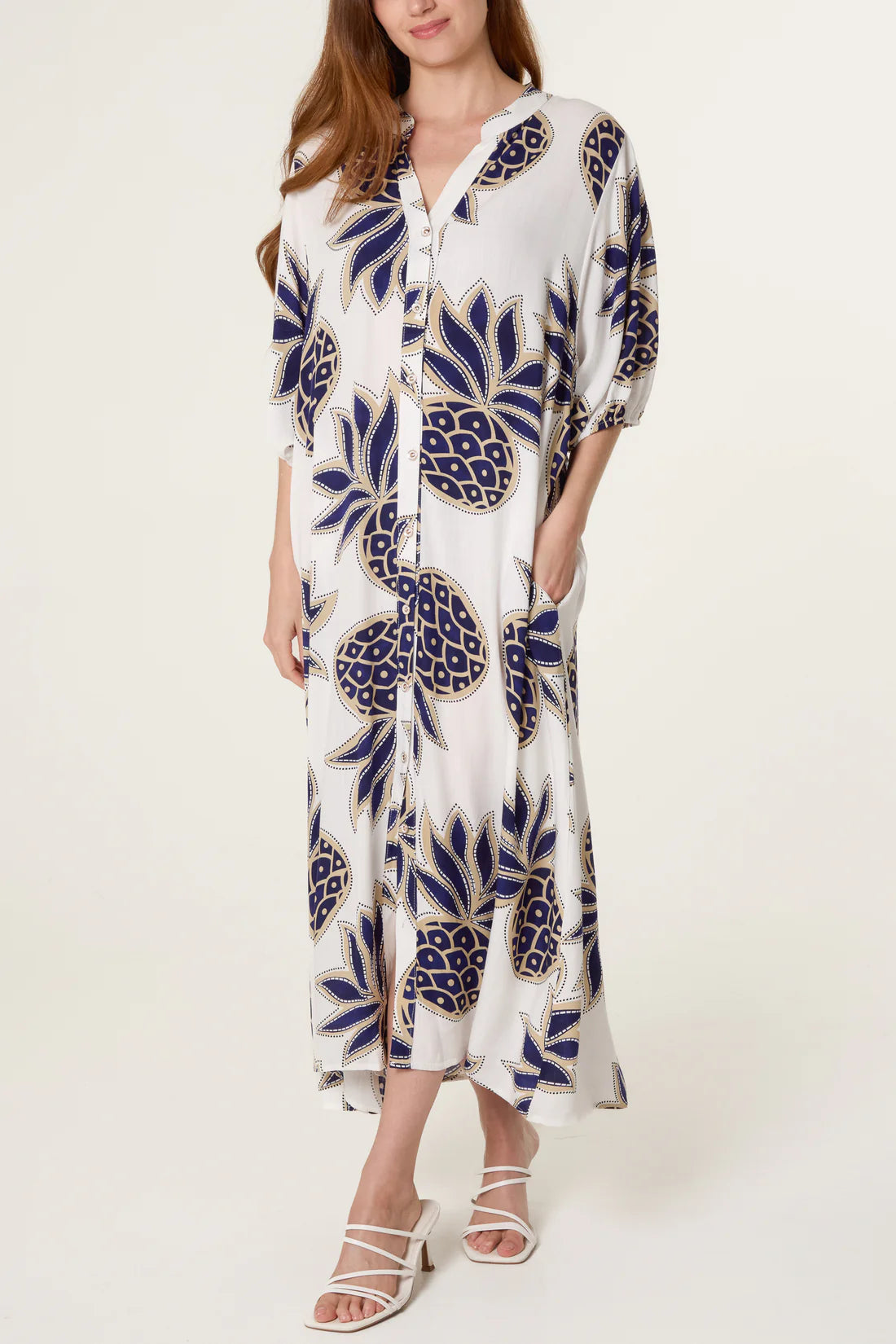 Polly Pineapple Print Loose Maxi Dress