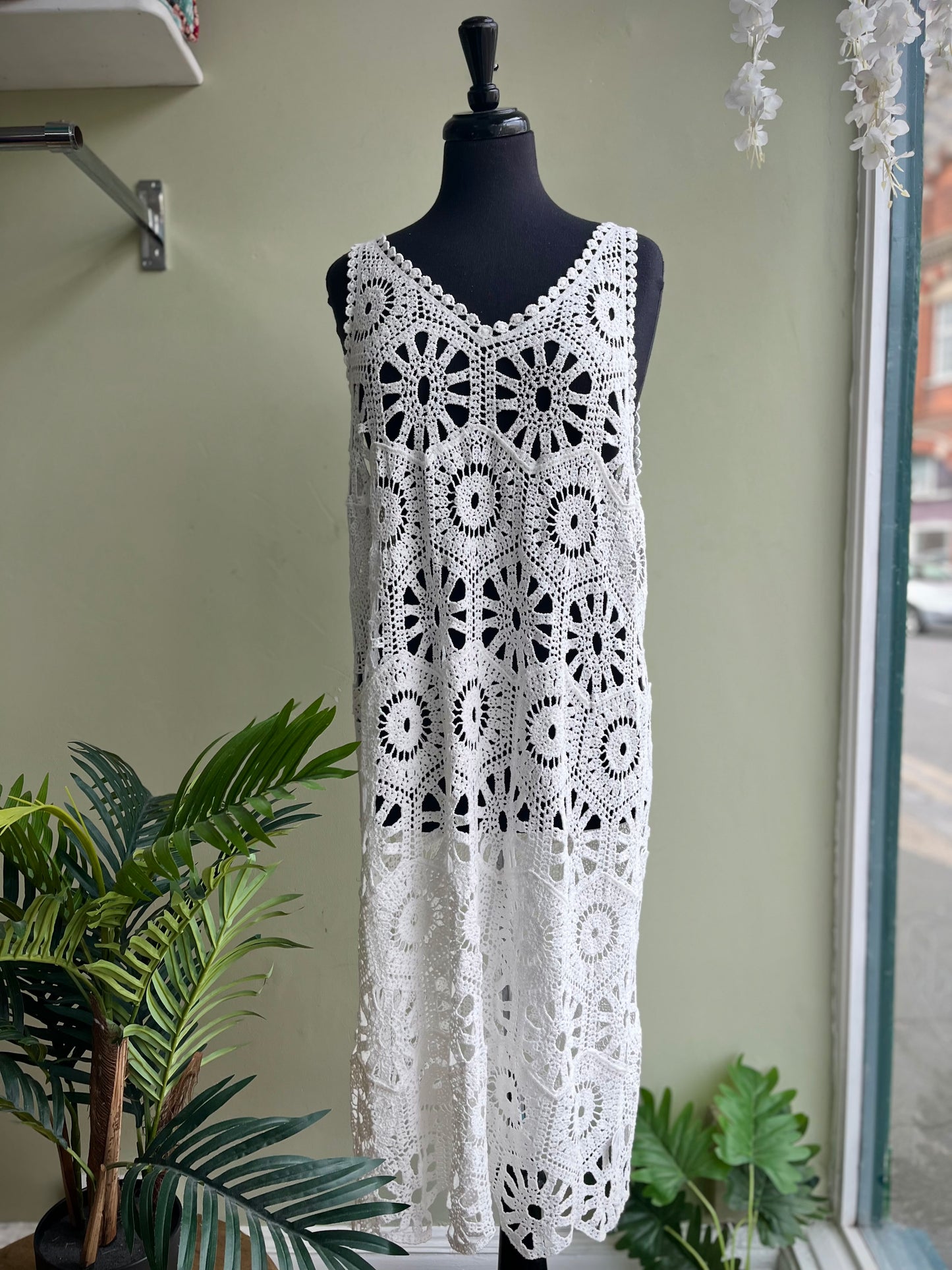 Carly Cotton Crochet Sun Dress - Ecru Or Cream
