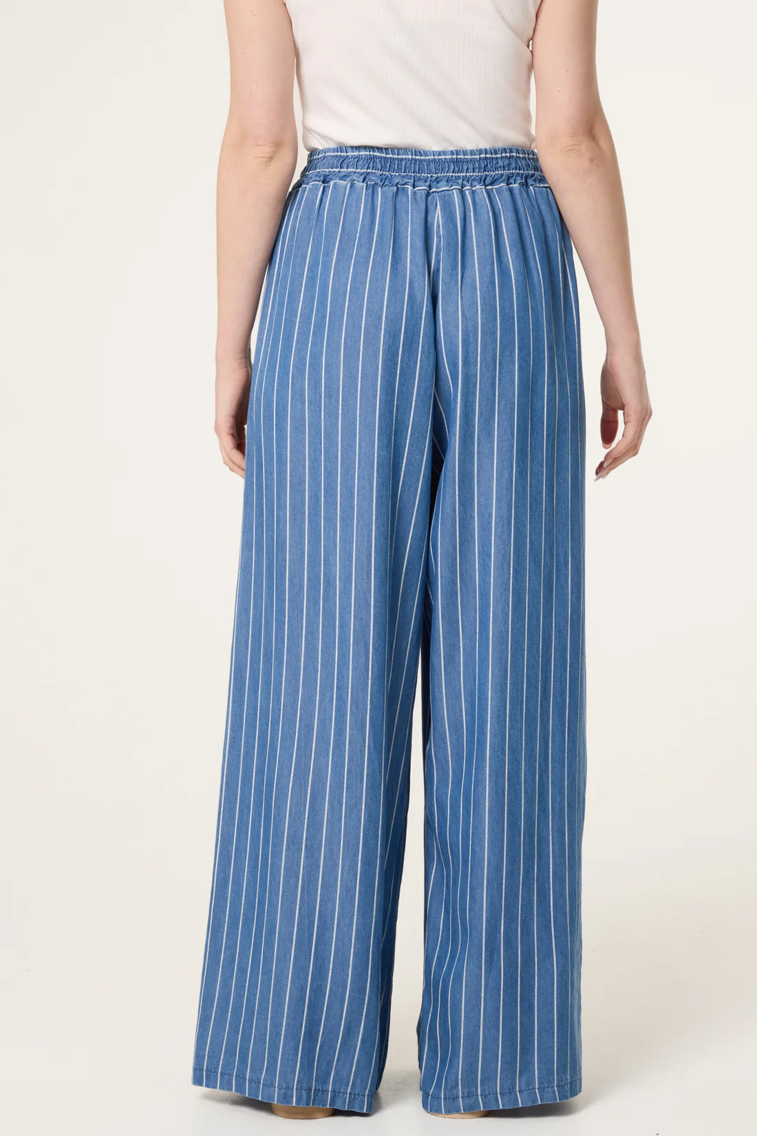 Donna Striped Tencel Wide Leg Trousers - Medium Denim