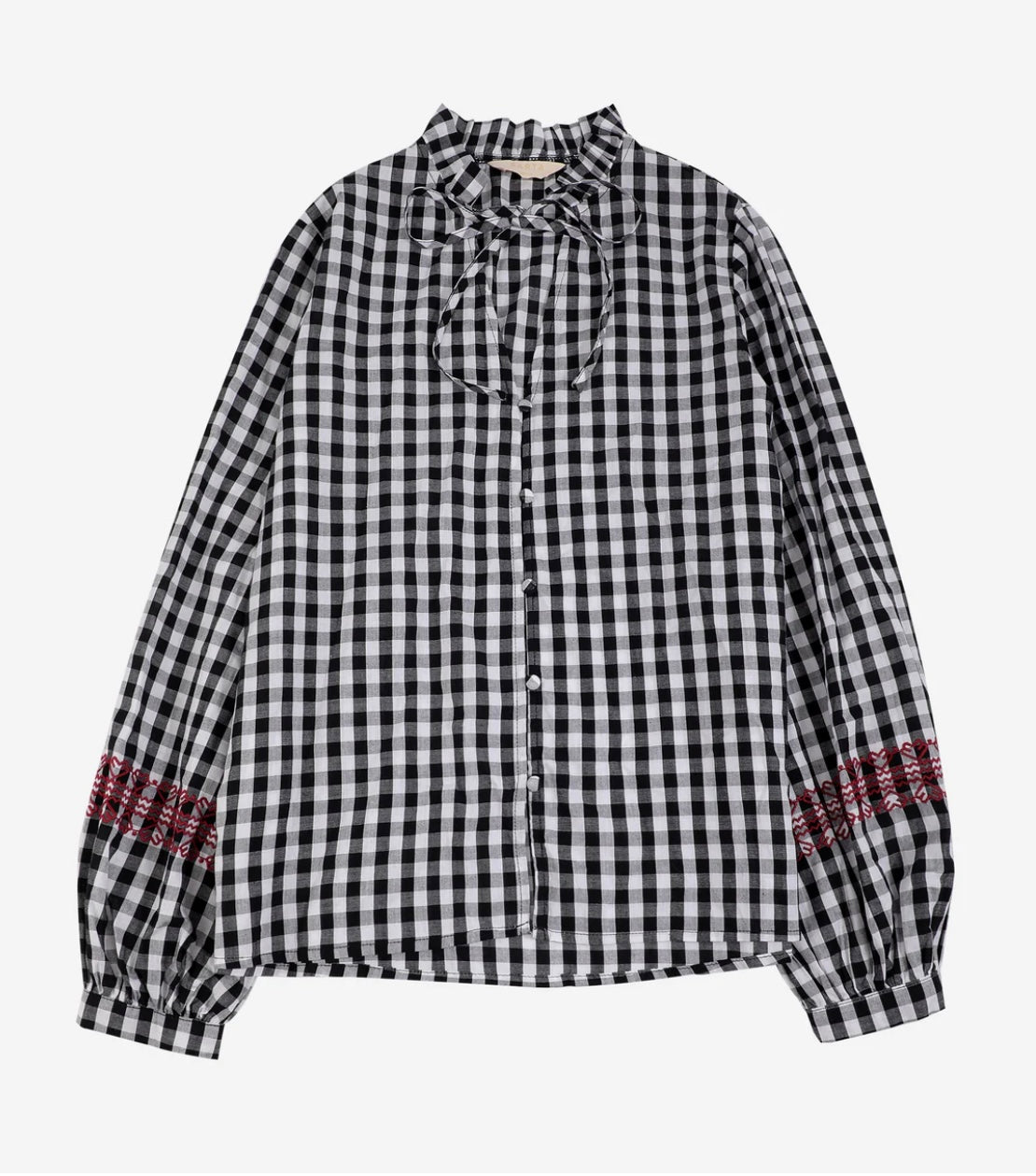 Bonnie Black & White Gingham Embroidered Prairie Shirt