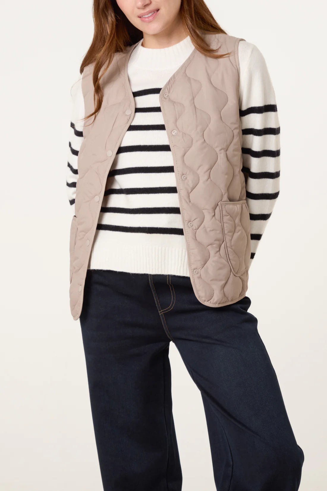 Lydia Lightweight Quilted Gilet - Mocha Taupe Or Stone Beige