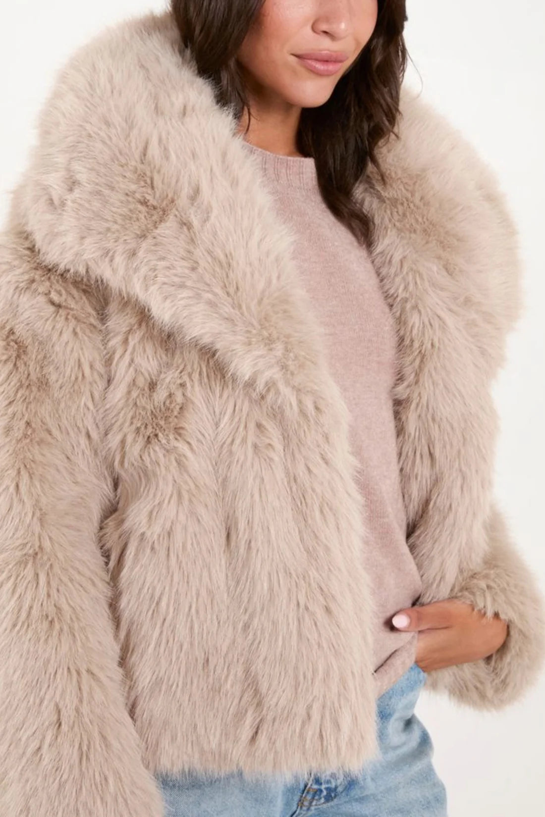 Alice Short Luxe Faux Fur Jacket - Pale Taupe