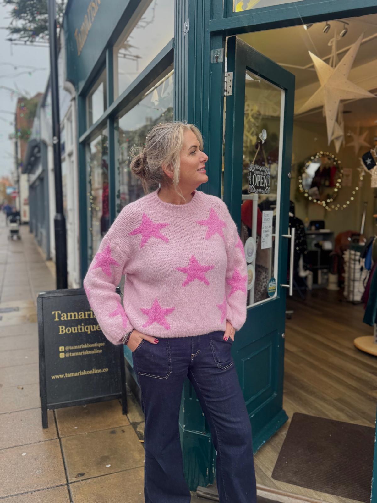 Fliss Pastel Pink Wool Blend Star Jumper