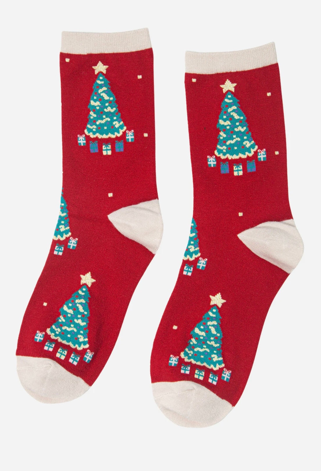 Red Bamboo Christmas Tree Socks