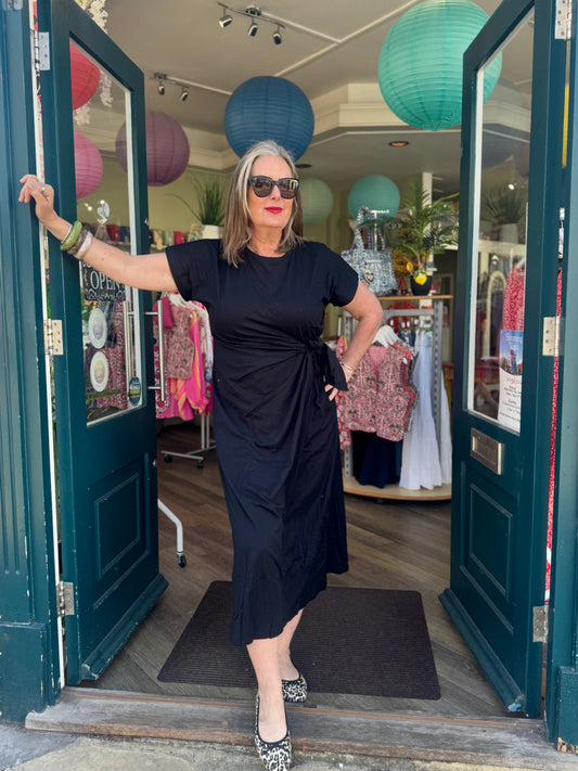 Sarah Everyday Drape Tie Waist Cotton Jersey Midaxi Dress