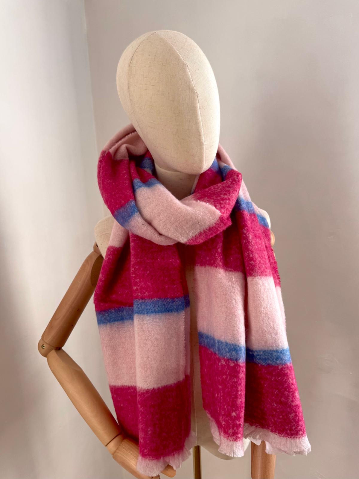 Tansy Block Stripe Blanket Scarf - Pink & Blue