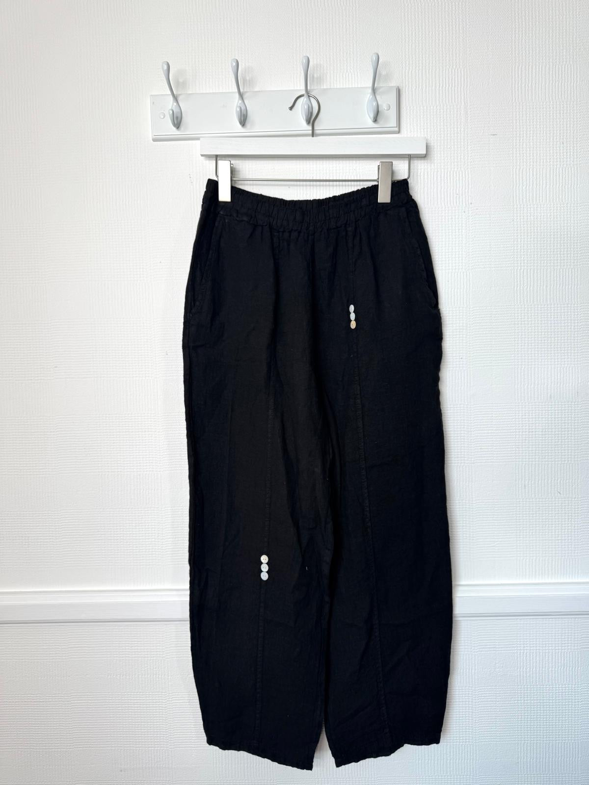 Lena Button Trim Linen Trousers